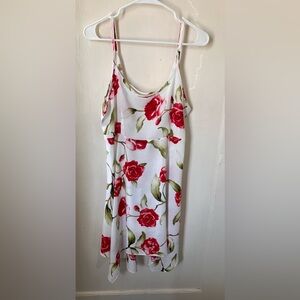 Adam Levine Collection White One-Shoulder Floral Slip Dress with Red Roses